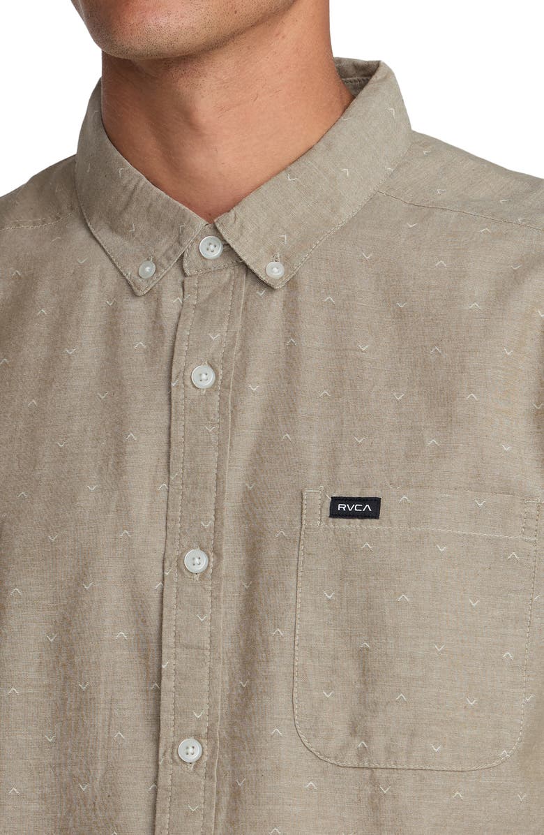 RVCA That'll Do Slim Fit Solid Short Sleeve Cotton Button-Down Shirt, Alternate, color, Sand