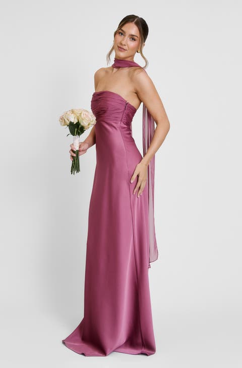 Chiffon Bandeau Satin Maxi Dress
