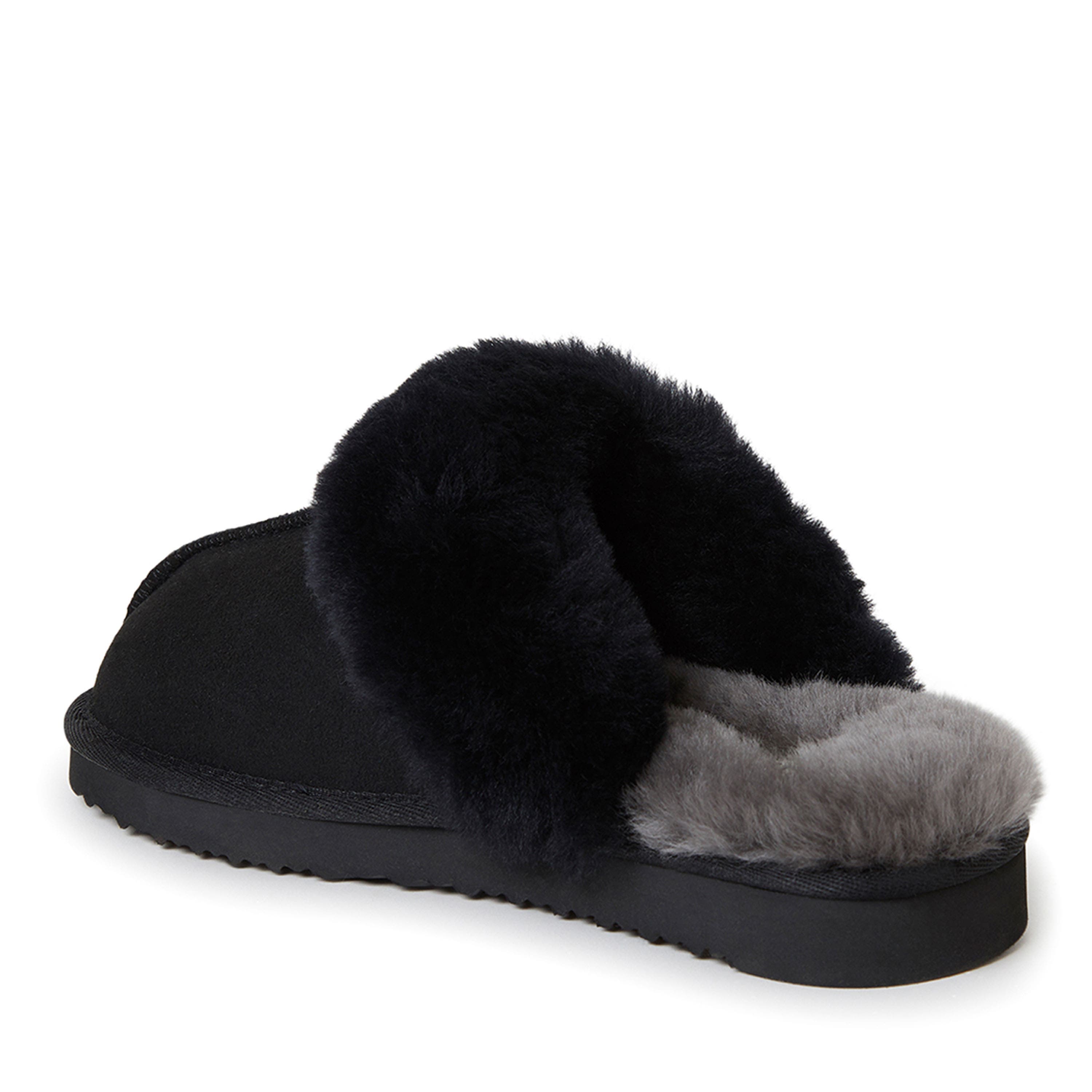 DEARFOAMS Fireside Sydney Genuine Shearling Scuff Slipper, Alternate, color, Black