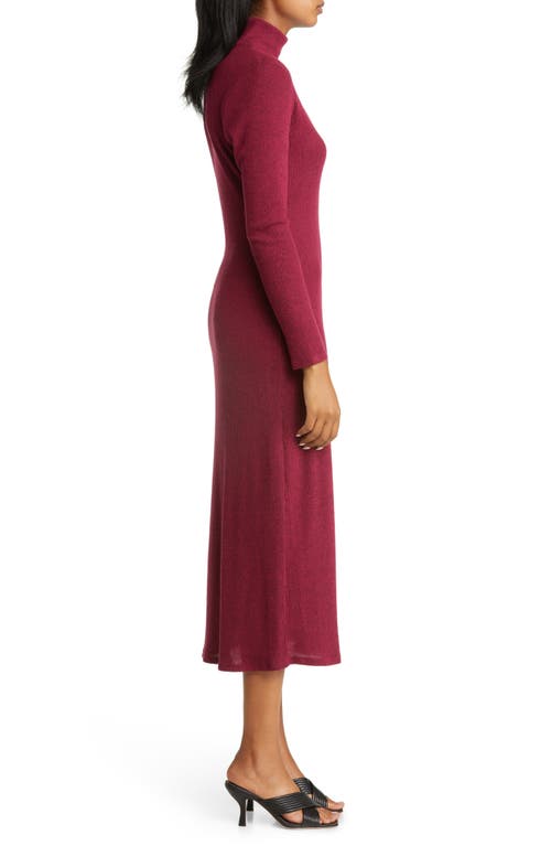 Loveappella Cutout Long Sleeve Midi Dress In Burgundy
