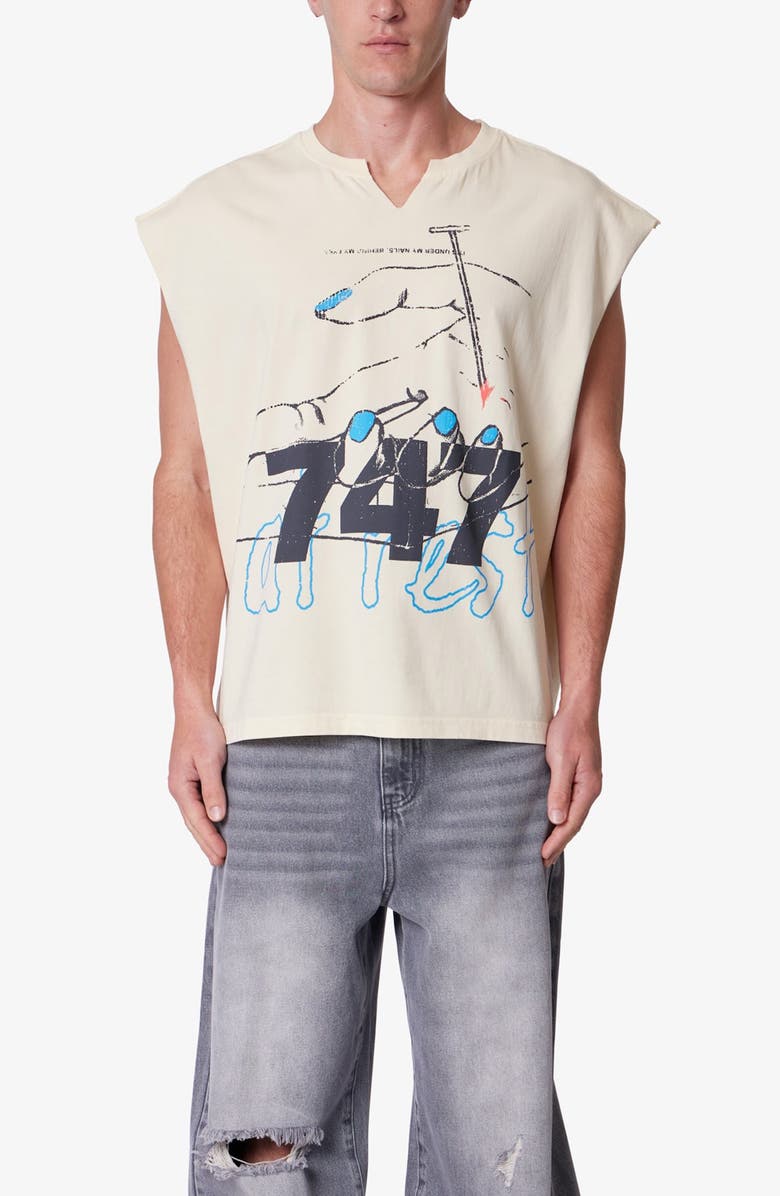 mnml Nail Print Graphic Cutoff T-Shirt, Alternate, color, Antique White