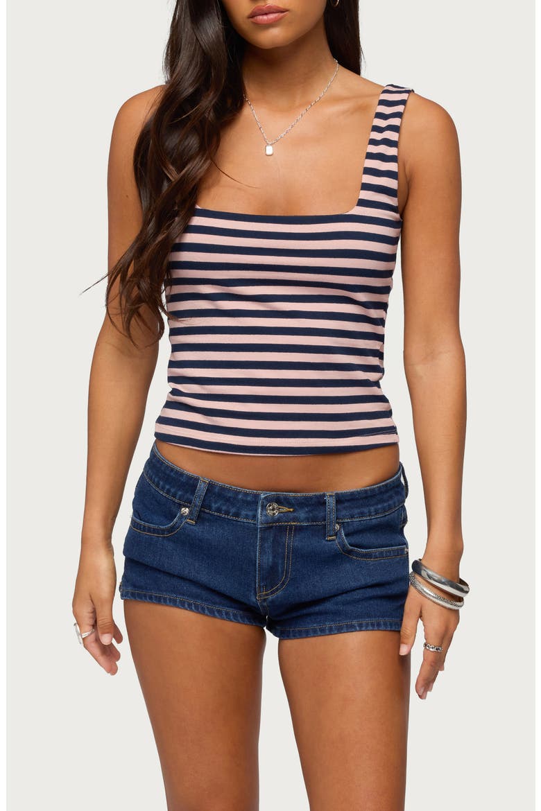 Stripe Square Neck Built-In Bra Crop Tank, Main, color, PINK-AND-NAVY