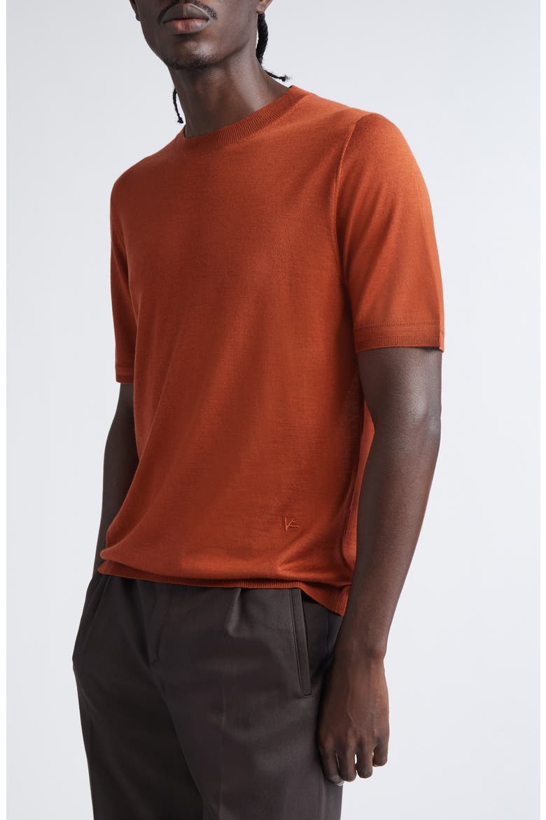Short Sleeve Wool, Silk & Cashmere Sweater, Alternate, color, METALLIC RUST/ COPPER