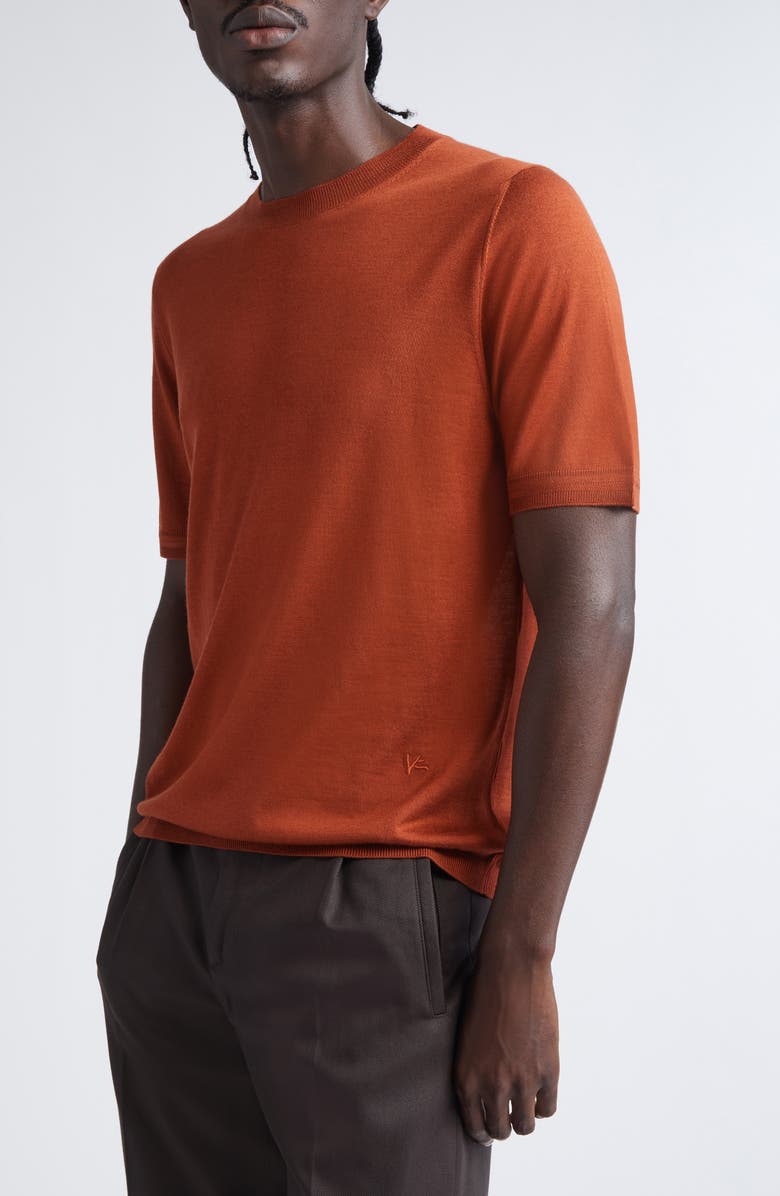 ISAIA Short Sleeve Wool, Silk & Cashmere Sweater, Alternate, color, Metallic Rust/ Copper