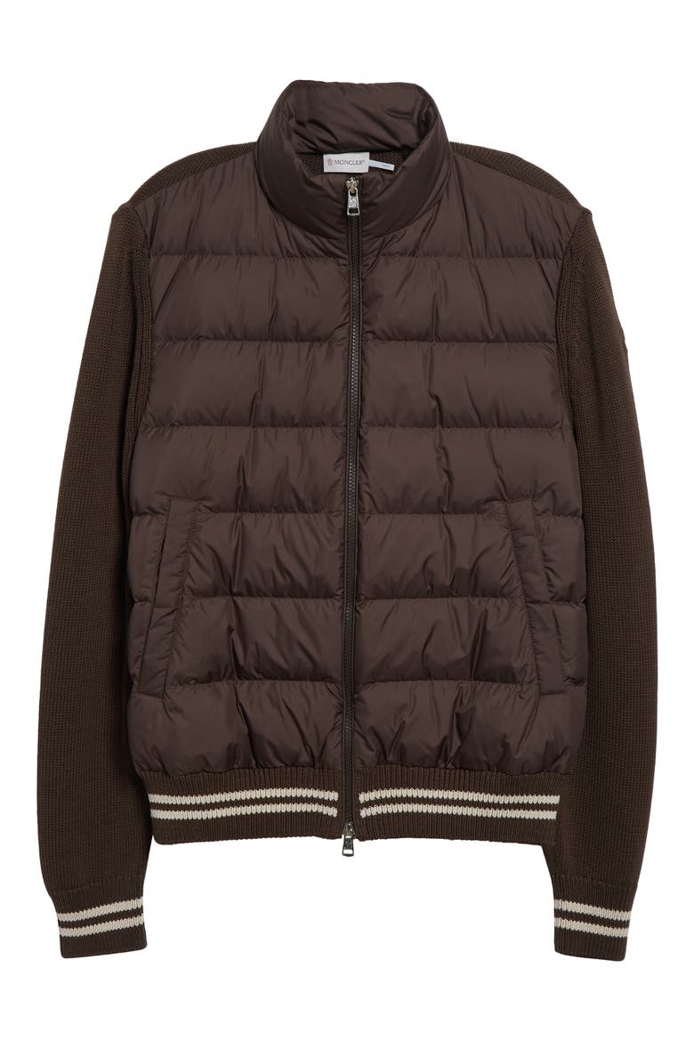 Quilted Down & Cotton Knit Cardigan, Alternate, color, BROWN