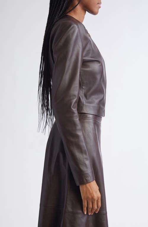 St John St. John Clarissa Napa Leather Crop Jacket In Brown