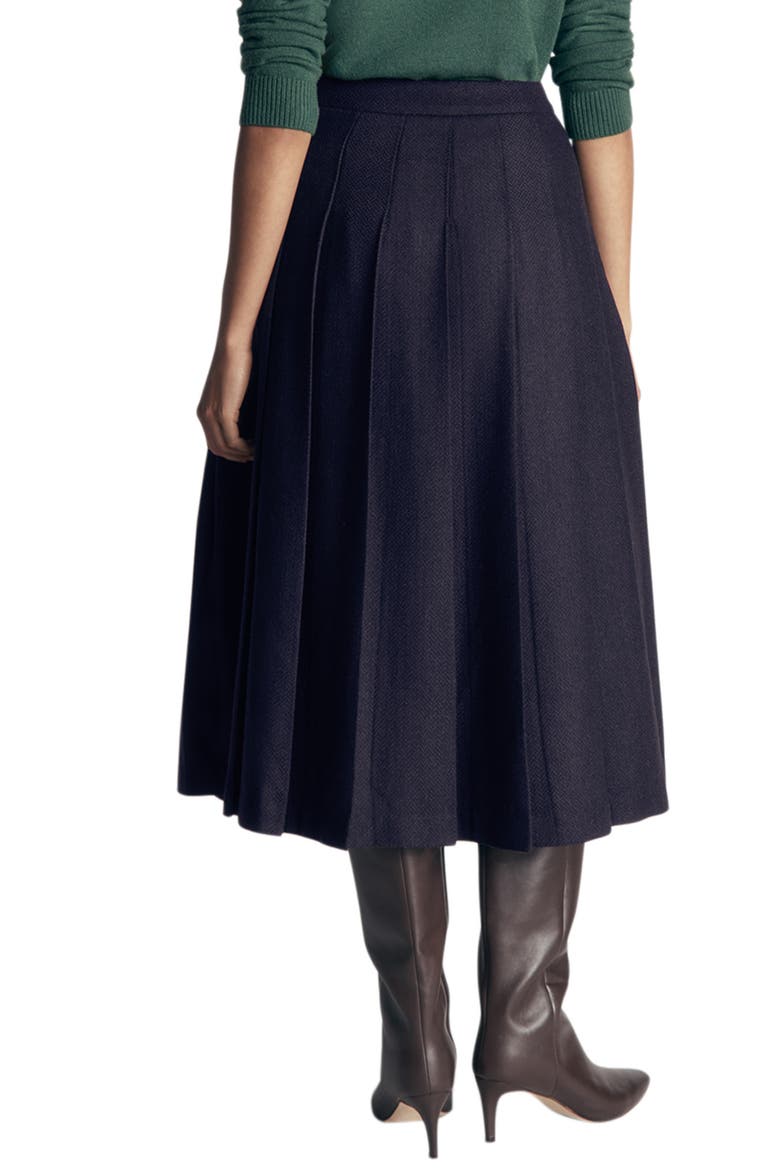Herringbone Pleated Wool Blend Midi Skirt, Alternate, color, NAVY HERRINGBONE