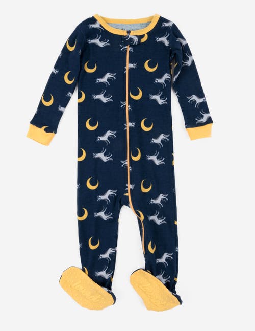 Leveret Kids Footed Printed Cotton Matching Family Pajamas, Animal Kingdom Prints In Blue