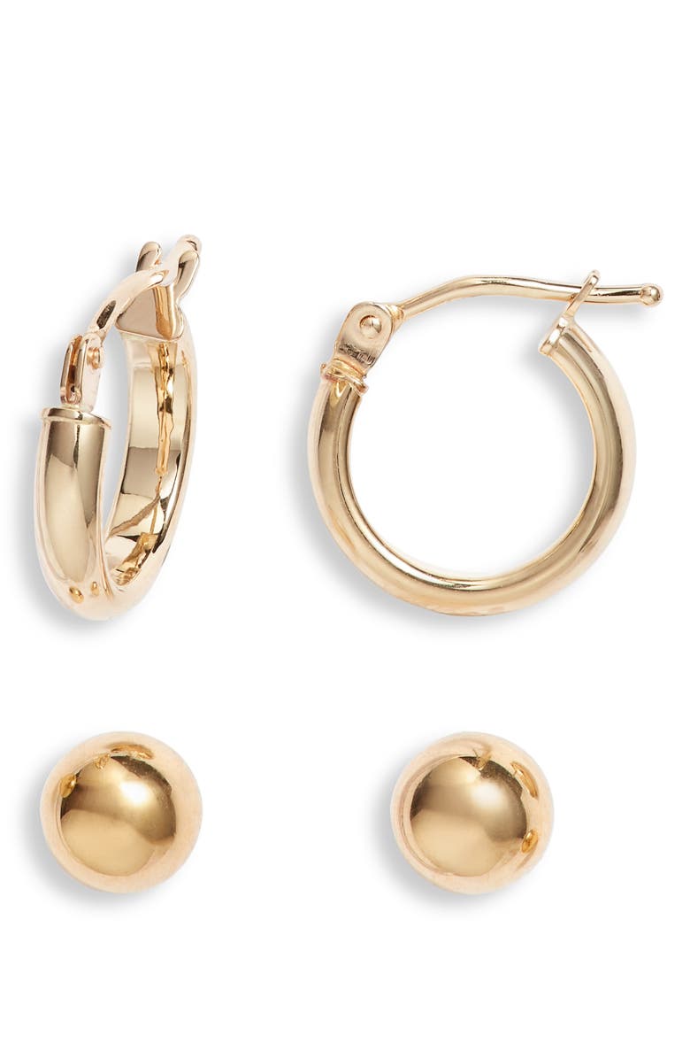 Bony Levy 14K Gold Set of 2 Ball Studs & Huggie Hoop Earrings, Main, color,