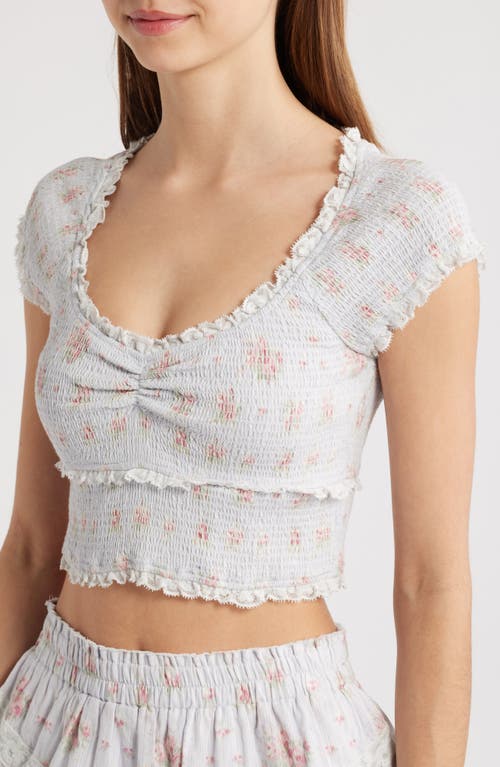 Loveshackfancy Cambron Lace Smocked Crop Top In Skylight Blue