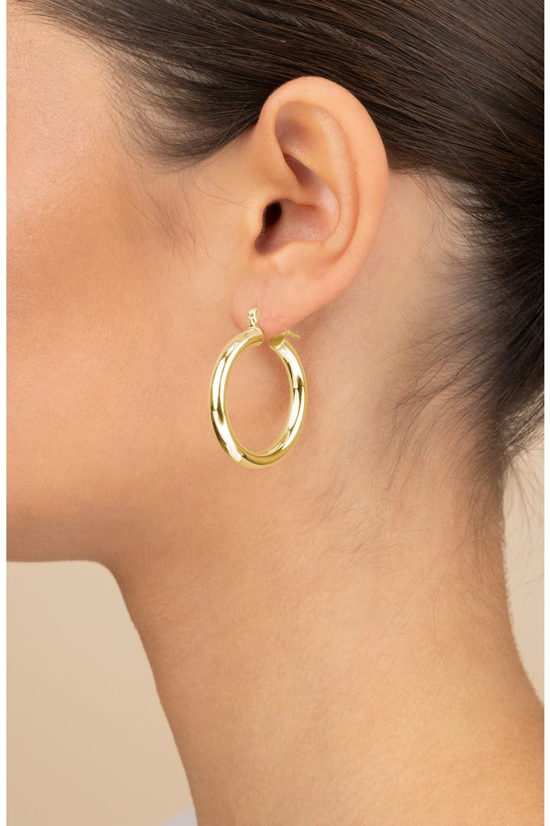 14K Yellow Gold Plated 31.75mm Chunky Tube Hoop Earrings, Alternate, color, GOLD