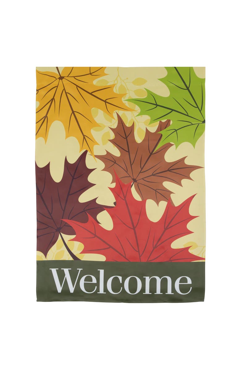 Northlight Red and Yellow Fall Leaves Welcome Outdoor House Flag 28" x 40", Main, color, 