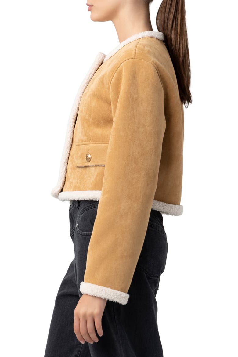 Faux Shearling Collarless Jacket, Alternate, color, AHEAD OF CURVE