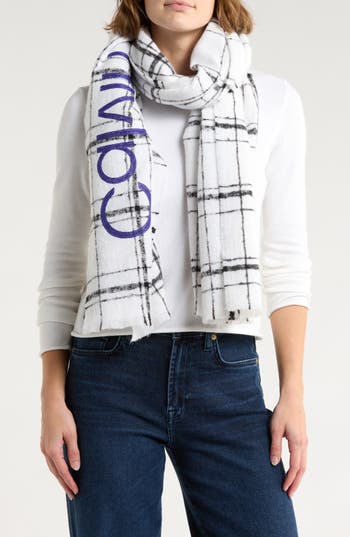 Calvin Klein Grid Weave Blanket Scarf In Neutral
