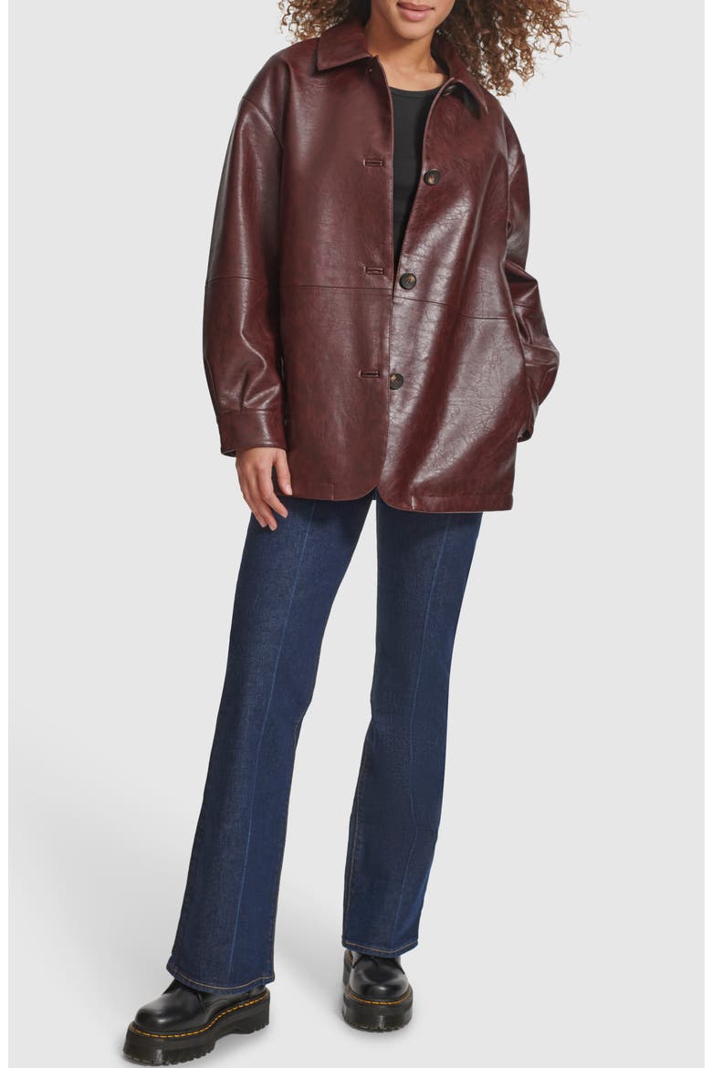 Oversize Faux Leather Relaxed Jacket, Alternate, color, OXBLOOD