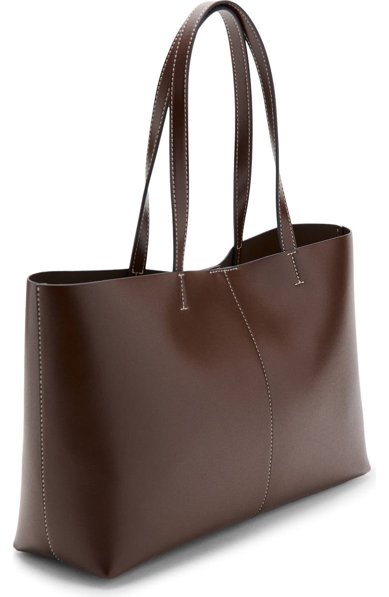 MANGO Faux Leather Shopper Tote, Alternate, color, Brown