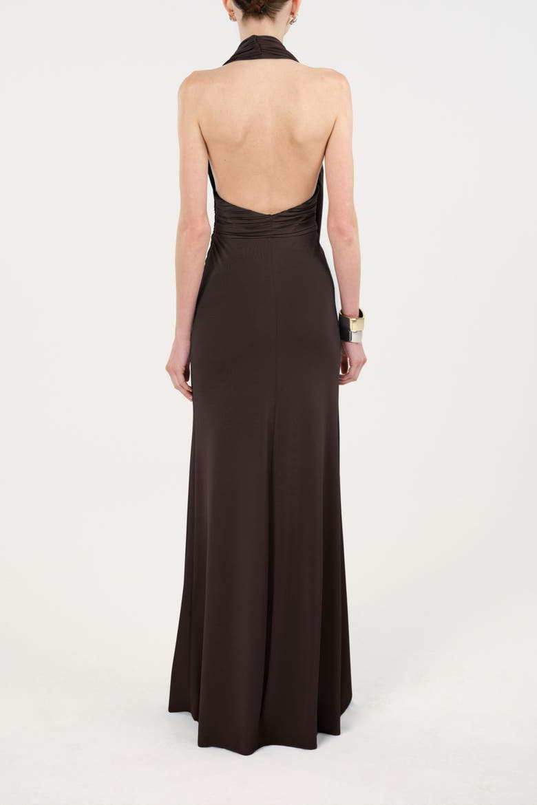 Draped Halter Neck Maxi Dress, Alternate, color, Brown