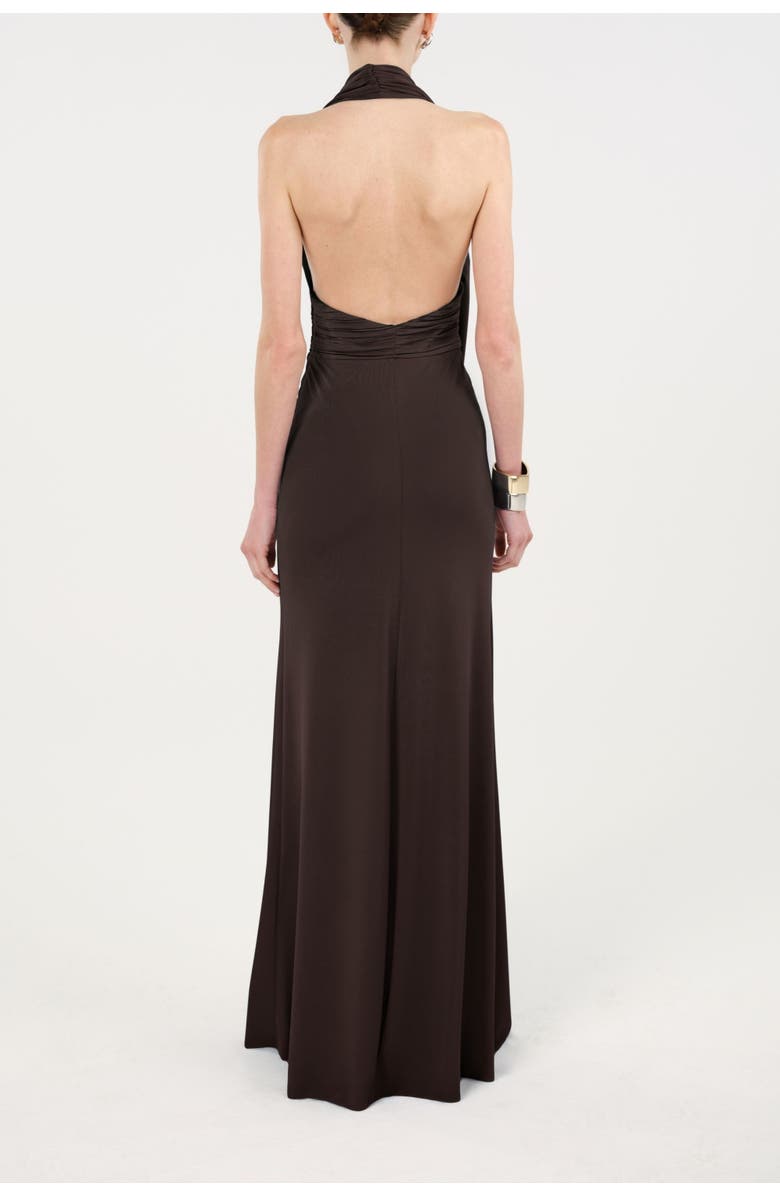 Nocturne Draped Halter Neck Maxi Dress, Alternate, color, Brown
