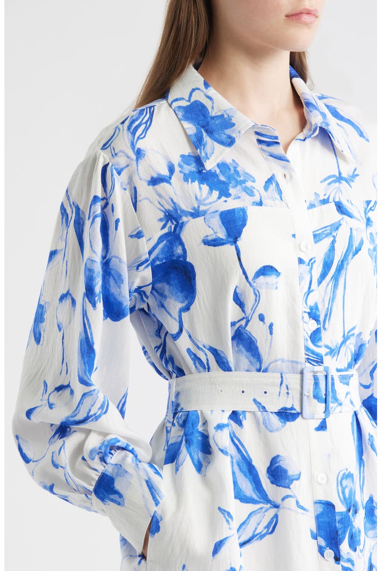 Floral Print Belted Long Sleeve Maxi Shirtdress, Alternate, color, WHITE/ BLUE PRINT