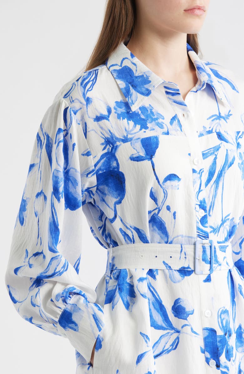 MELLODAY Floral Print Belted Long Sleeve Maxi Shirtdress, Alternate, color,