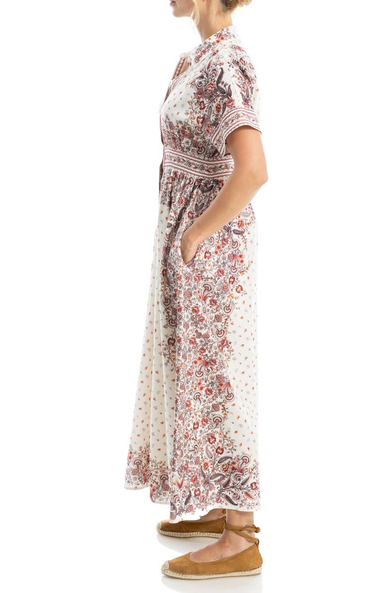 MAX STUDIO Short Sleeve Maxi Shirtdress, Alternate, color, Cream/ Red