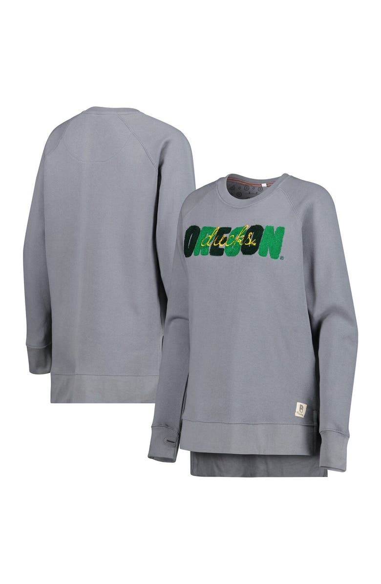 PRESSBOX Women's Pressbox Gray Oregon Ducks Pinehurst Chenille Raglan Pullover Sweatshirt, Main, color, 