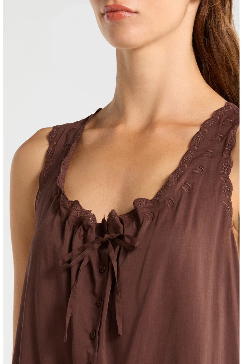 Holly Eyelet Trim Organic Cotton Blend Nightgown, Alternate, color, CAFE