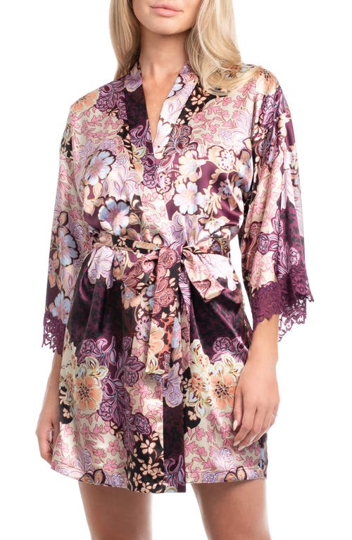 In Bloom By Jonquil Anna Printed Lace Trim Satin Wrap In Purple