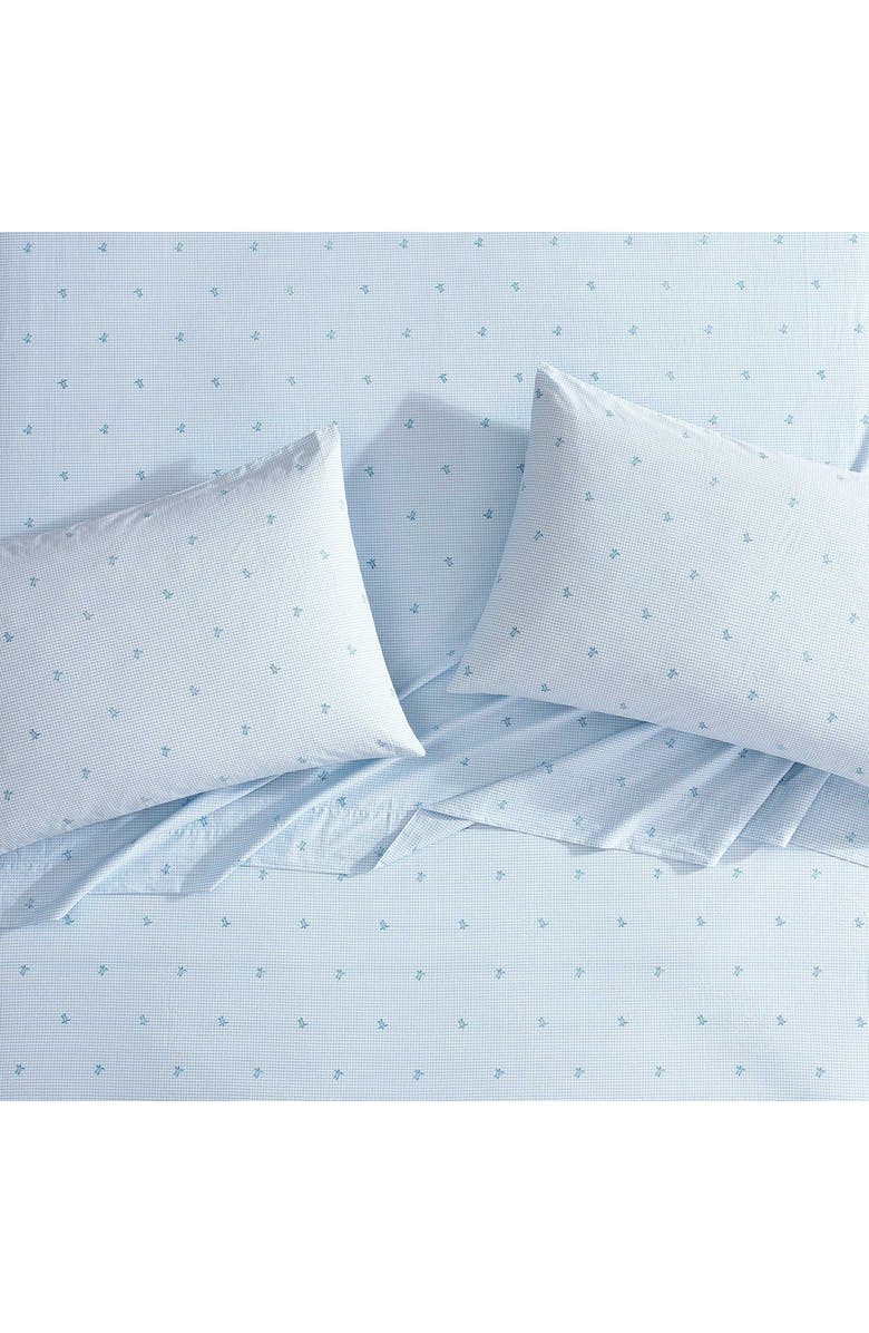 Laura Ashley Turtle Gingham 3-Piece Cotton Sheet Set, Alternate, color, Pastel Blue