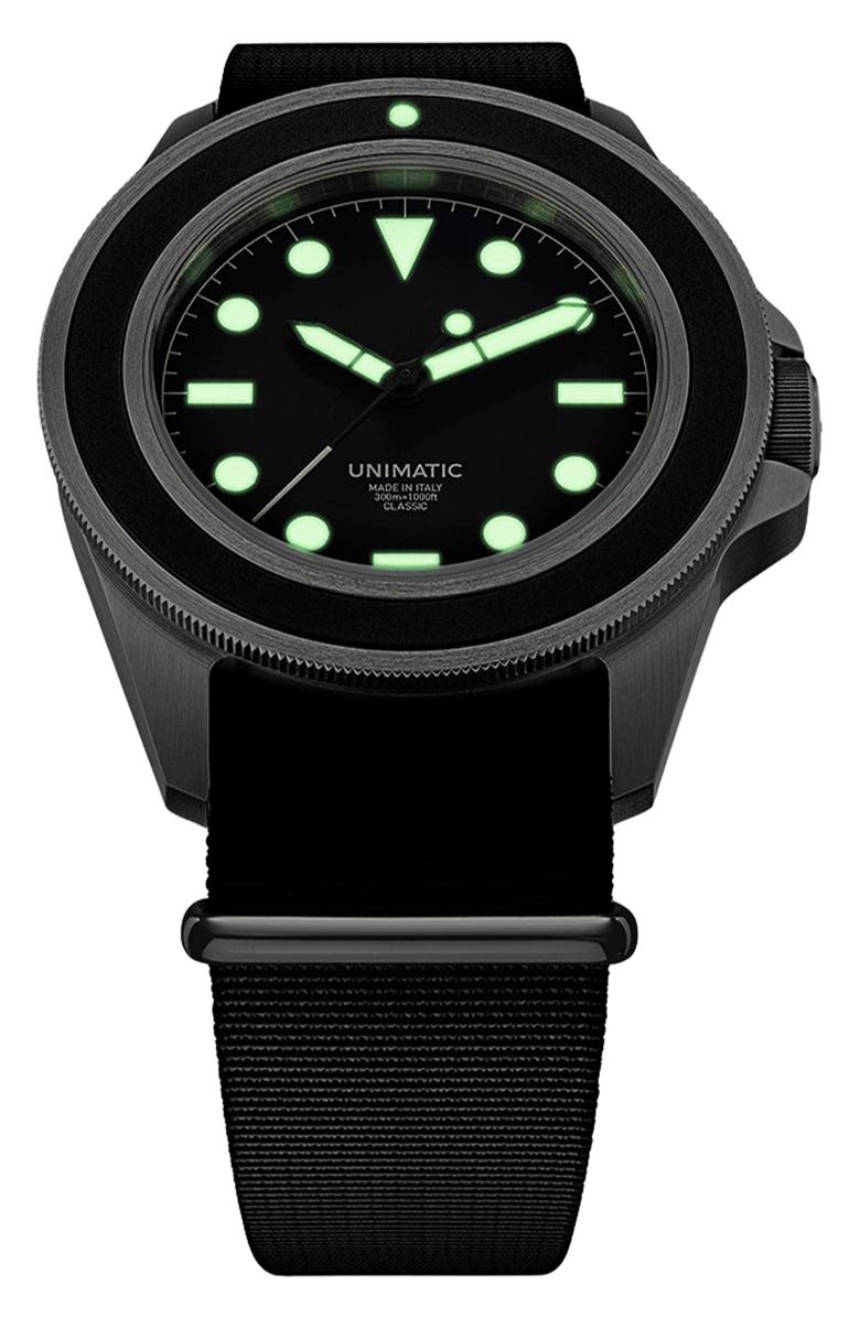 UNIMATIC U1 Classic NATO Strap Watch, 41.5mm, Alternate, color, Black Steel