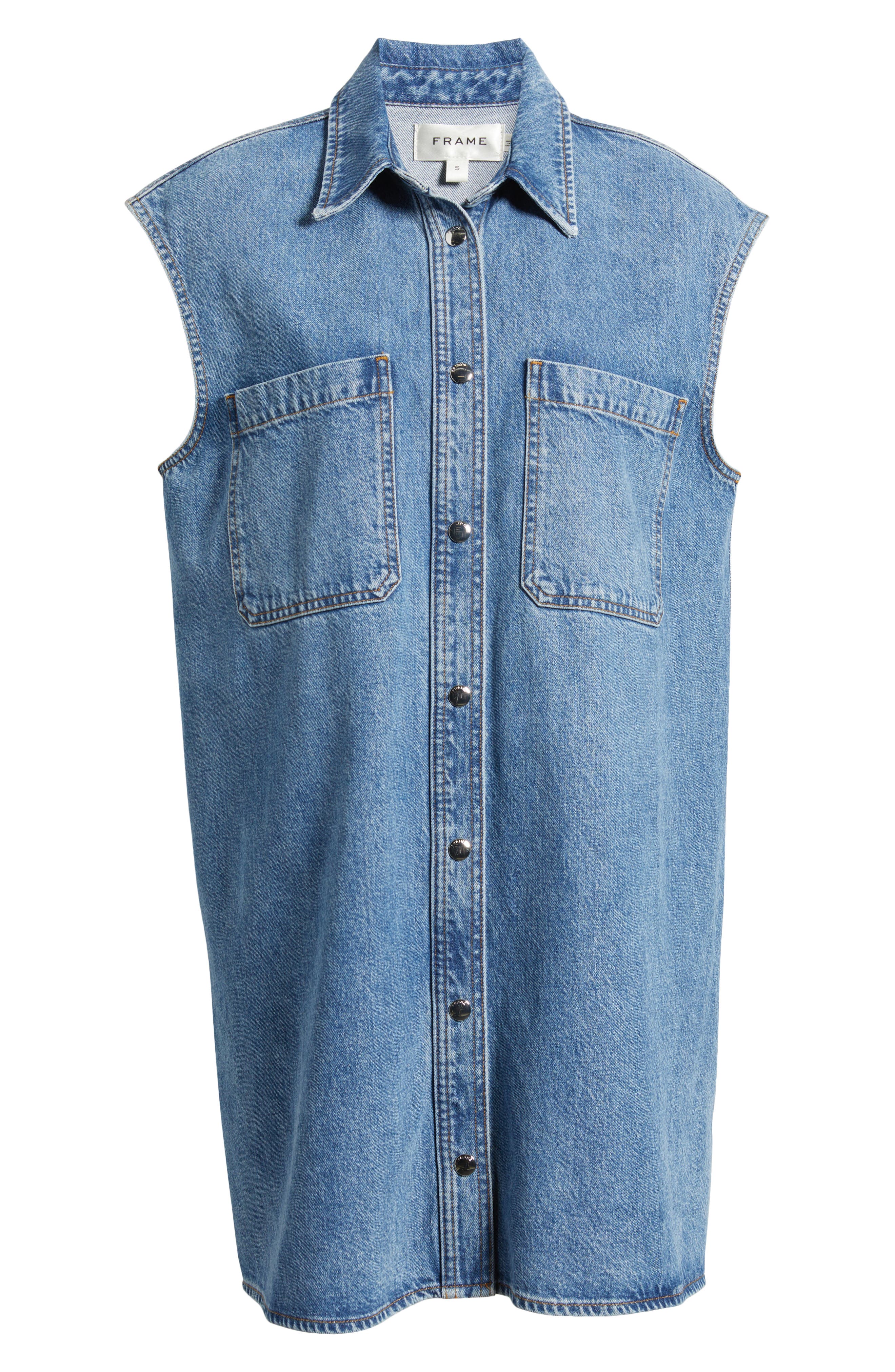 denim shirt dress sleeveless womens Sleeveless Collared Denim Shirt Dress Medium