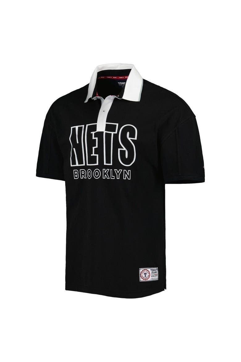 Men's Tommy Jeans Black Brooklyn Nets Stanley Pique Polo, Alternate, color, Black