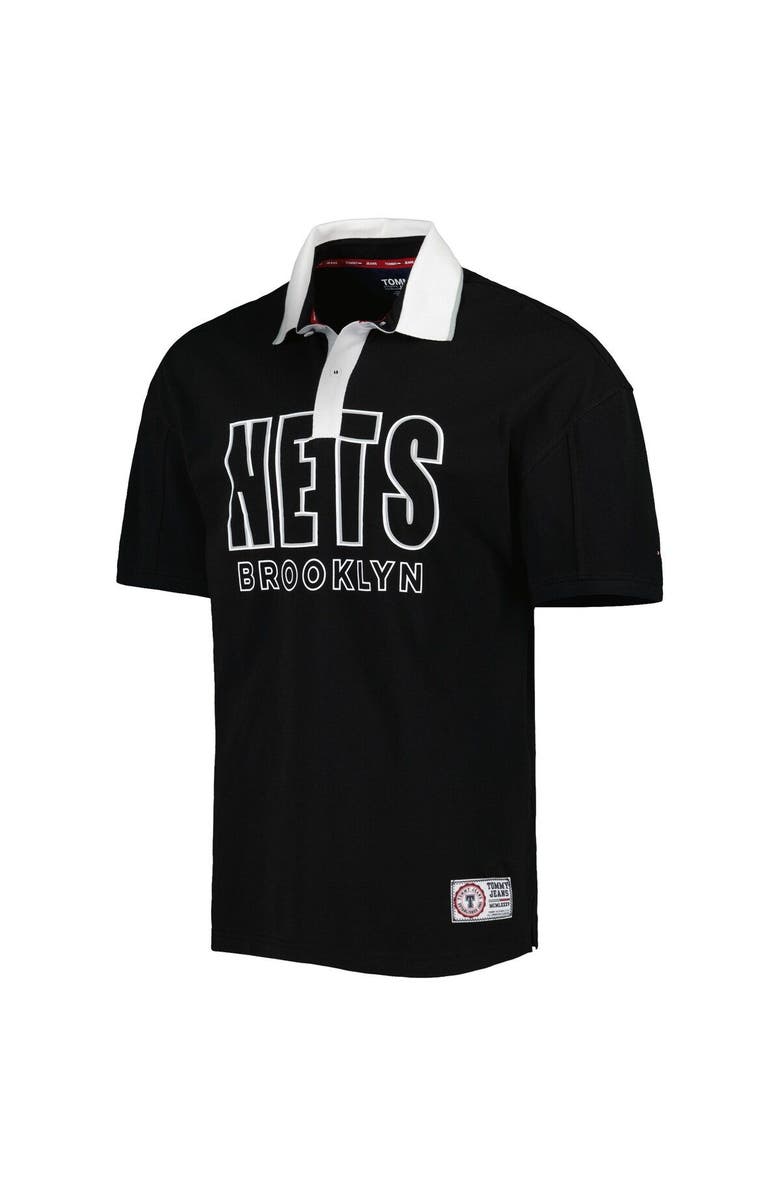 TOMMY JEANS Men's Tommy Jeans Black Brooklyn Nets Stanley Pique Polo, Alternate, color, Black