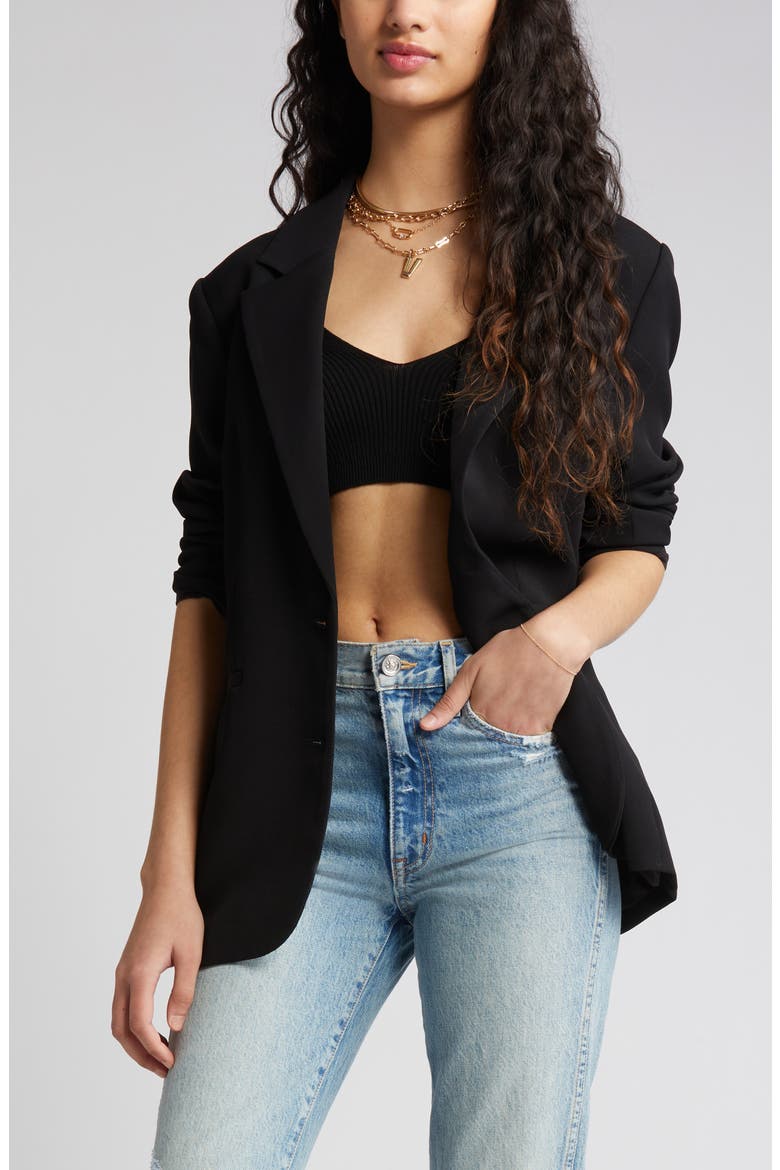 Oversize Curve Hem Blazer, Alternate, color, BLACK