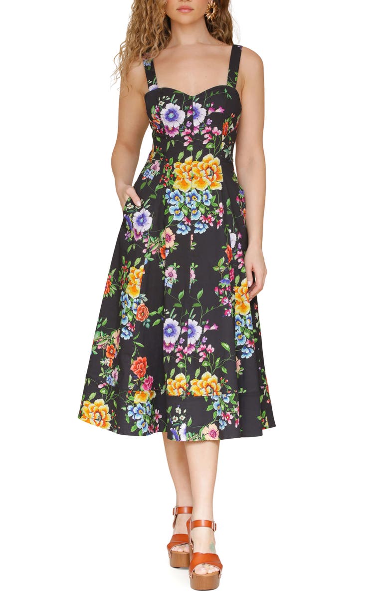 Avec Les Filles Floral Fit & Flare Dress, Main, color, 