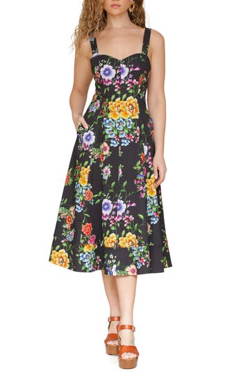 Avec Les Filles Floral Fit & Flare Dress In Multi