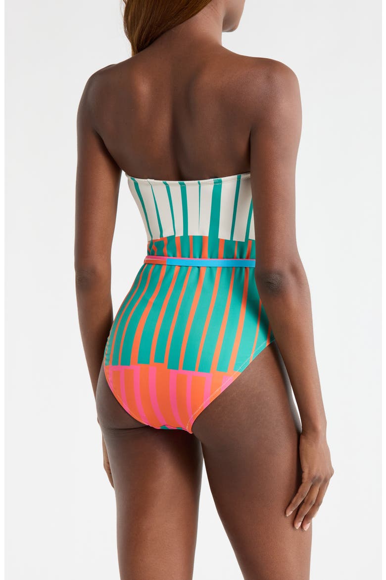 Chain Belt One-Piece Swimsuit, Alternate, color, FUCHSIA STRIPES