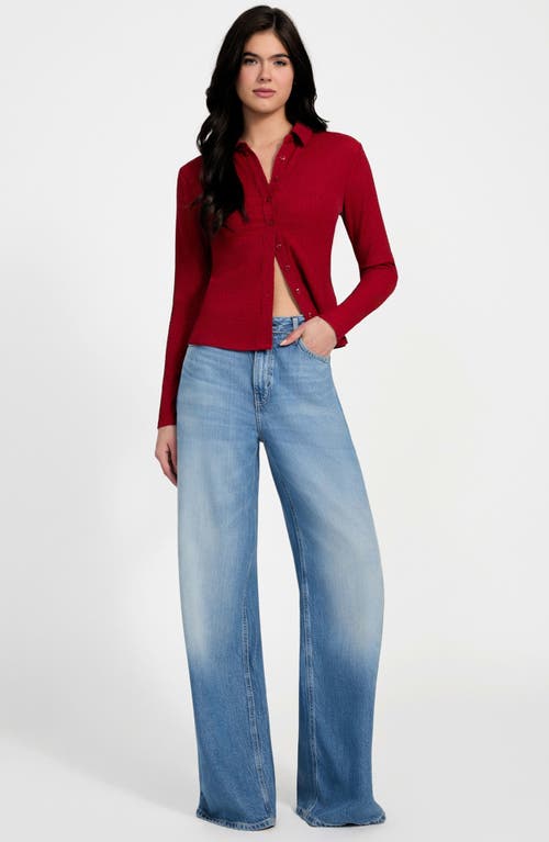 Guess Tessa Floral Smocked Button-up Shirt In Red