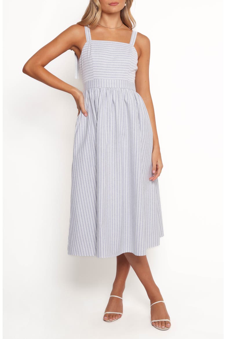Johanna Stripe A-Line Midi Dress, Main, color, GREY/ WHITE