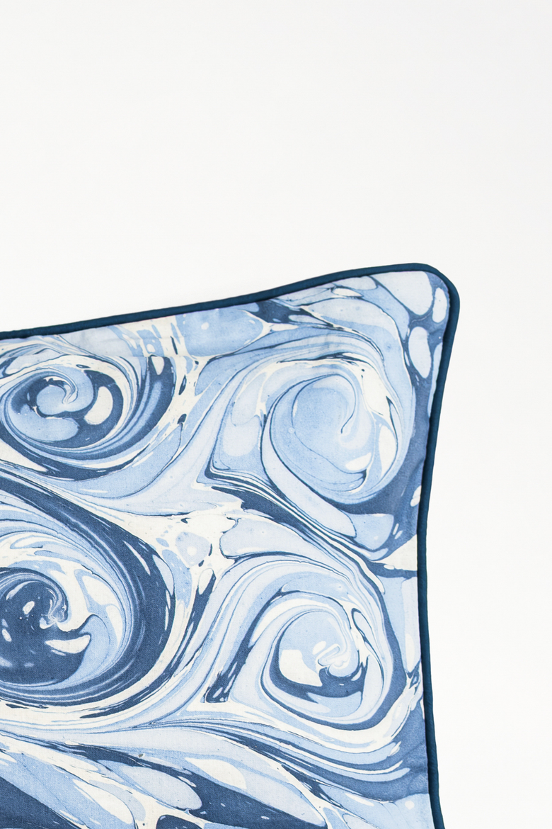Ocean Wave Hand-Marbled Pillow - Cover + Insert, Alternate, color, Ocean