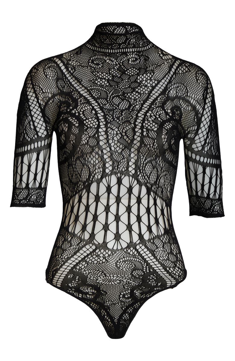 Hauty Cleopatra Elbow Sleeve Lace Thong Teddy, Alternate, color, 