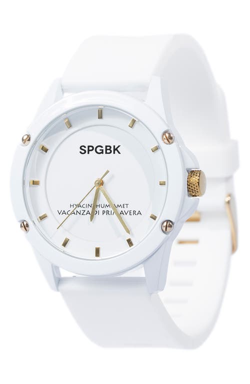 SPGBK Watches Edgewood Silicone Strap Watch, 44mm in White/gold 