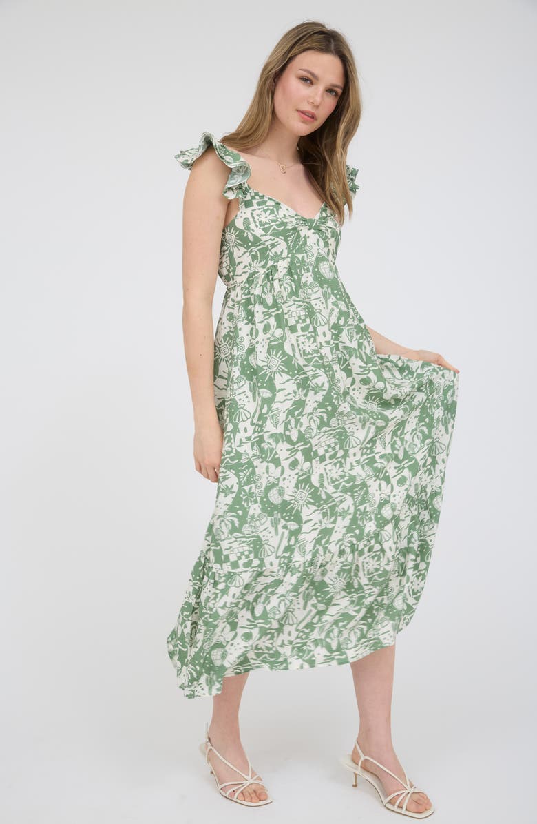AUGUST SKY Ruffle Strap Empire Waist Midi Dress, Alternate, color, Moss Green