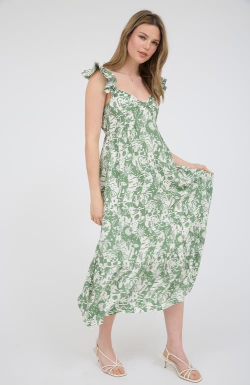 August Sky Ruffle Strap Empire Waist Midi Dress