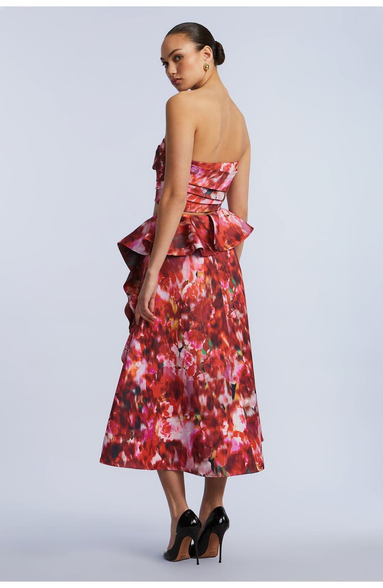 BCBGMAXAZRIA Pleated Satin Bustier, Alternate, color, Washed Rose Chili Pepper Print