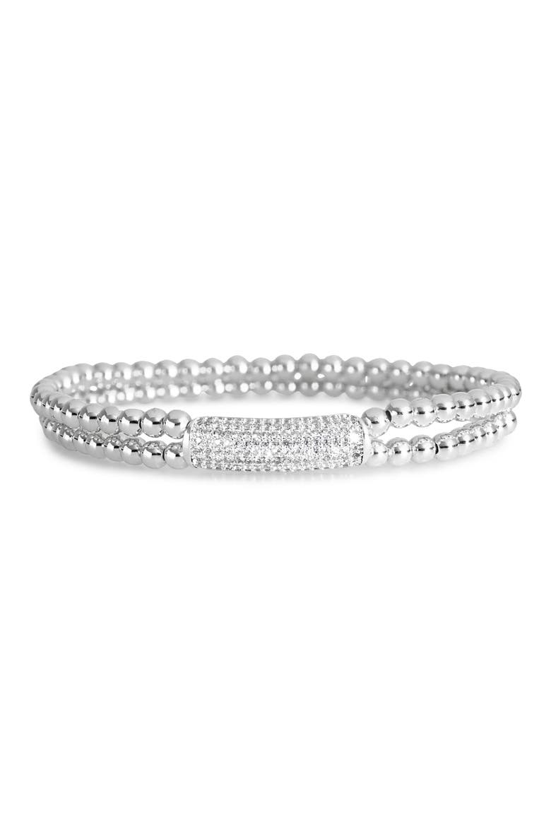 Pavé Cubic Zirconia Beaded Stretch Bracelet, Main, color, CLEAR- SILVER