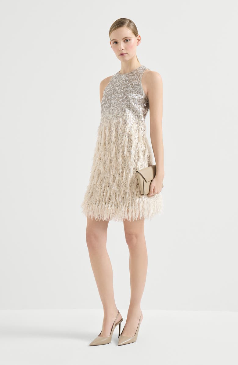 Brunello Cucinelli Dazzling dégradé mini dress, Alternate, color, Grey