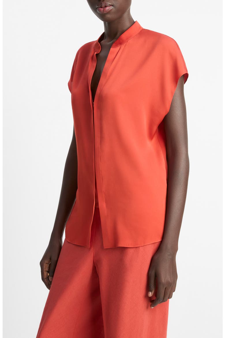 Cap Sleeve Silk Blend Top, Alternate, color, BRICK ROSE/ RED