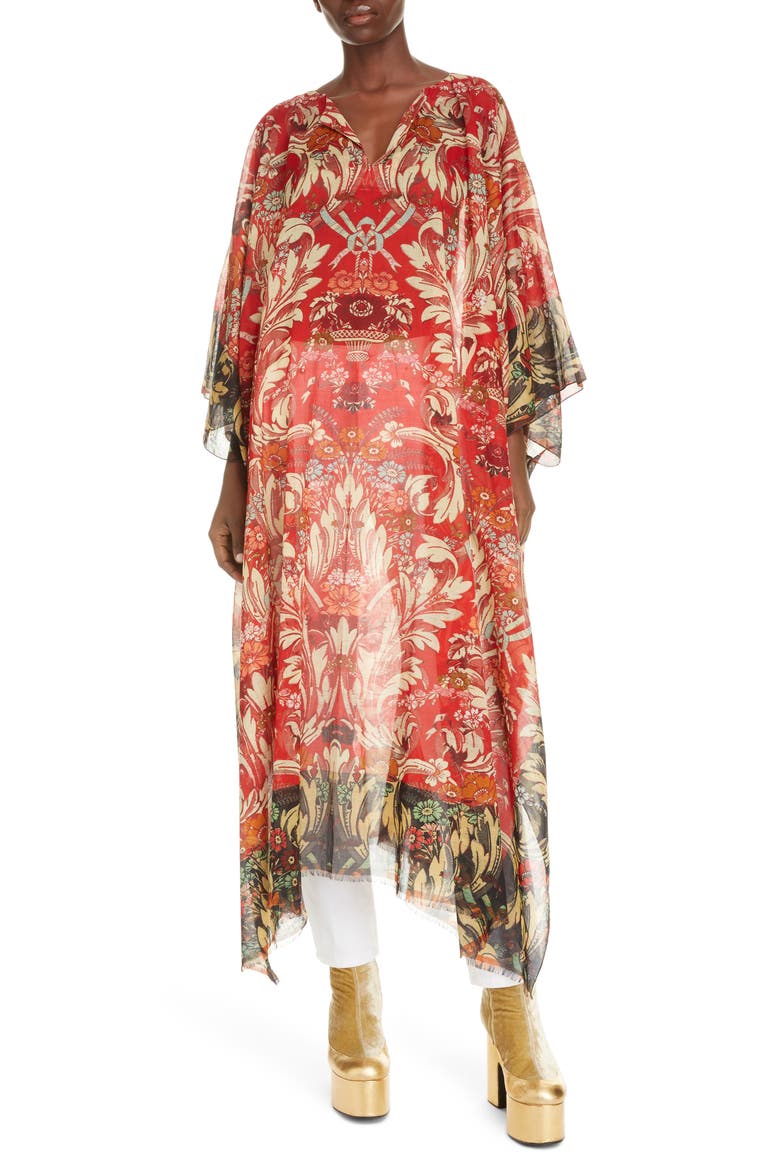 Cartland Floral Cotton Caftan, Main, color, RED