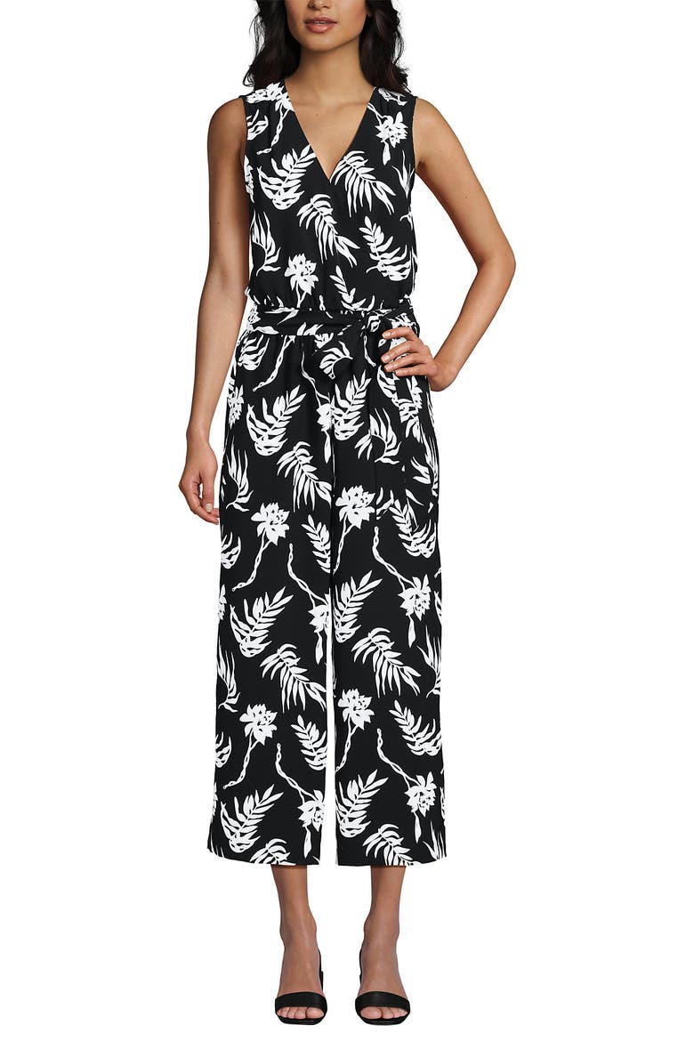 Sleeveless Creaseless Wrap Jumpsuit, Alternate, color, Black Tropic Floral